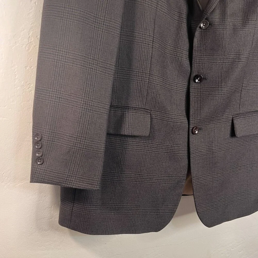 Nautica Mens Gray Tweed Plaid Wool Cashmere Blazer Jacket 46L Superior Tailoring
